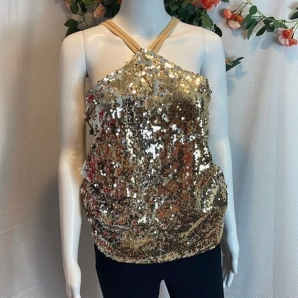 Meaneor Crystal-embellished sequined Halter Top Size S fully lined